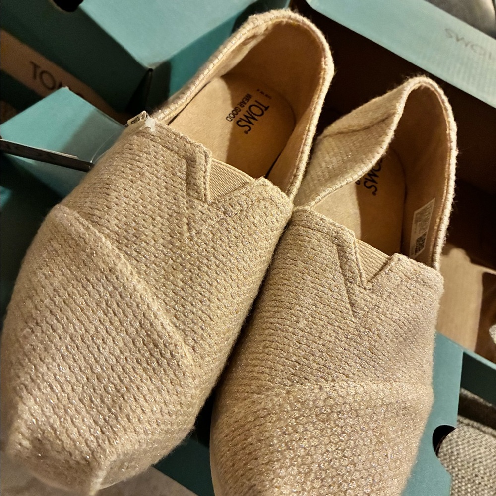 TOMS Women's Slip-On Sparkle Knit Shoes in Natural Beige